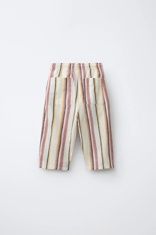 Брюки Baggy в полоску из хлопка и льна- Заказать в России