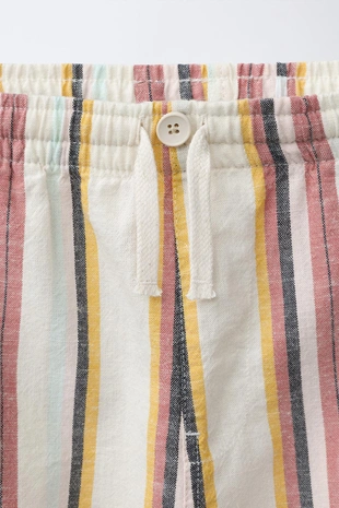 Брюки Baggy в полоску из хлопка и льна- Заказать в России