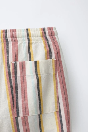 Брюки Baggy в полоску из хлопка и льна- Заказать в России