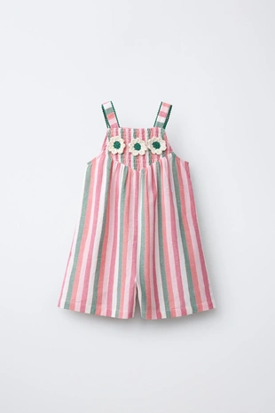 Короткий комбинезон в полоску с цветочными деталями кроше- Заказать в России