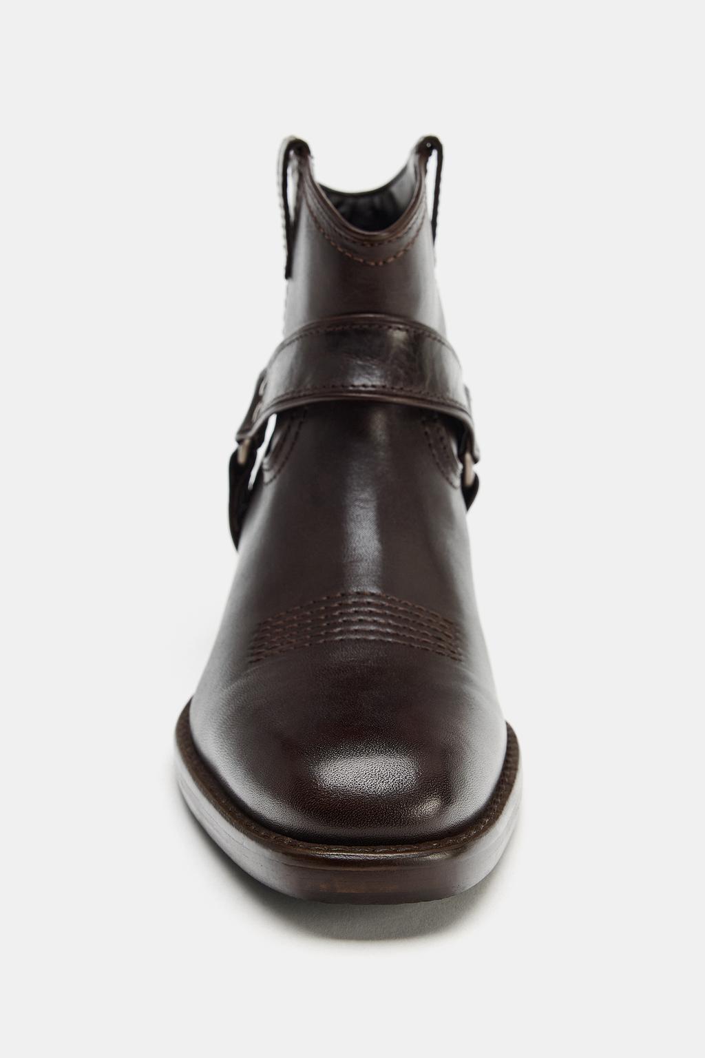 Кожаные ботильоны ковбойского стиля с кольцами