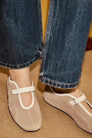 Кожаные балетки с ремешком- Заказать в России