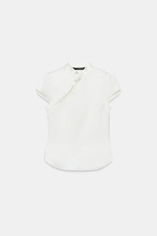 Атласный топ с боковыми пуговицами- Заказать в России