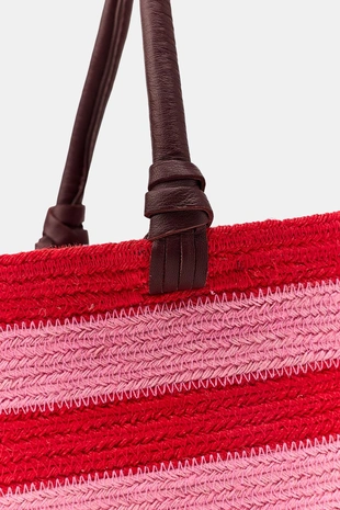 Сумка из джута и кожи в полоску- Заказать в России