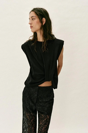 Black | 2551/613/800 - Zara Брюки прямого кроя с кружевом