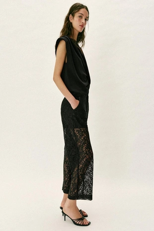 Брюки прямого кроя с кружевом- Заказать в России