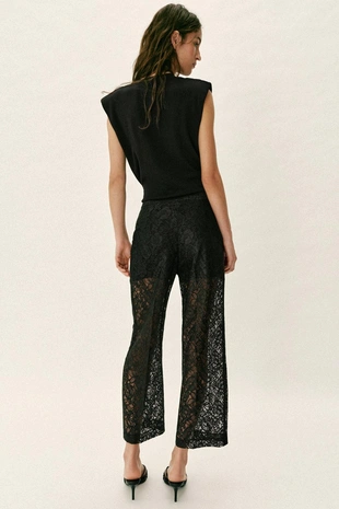 Брюки прямого кроя с кружевом- Заказать в России