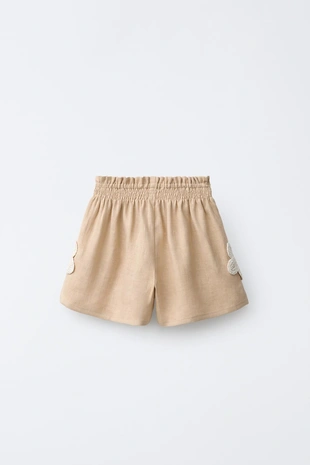 Бермуды из 100% льна с цветами кроше- Заказать в России