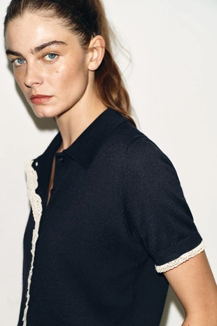 Navy blue | 3920/182/401 - Zara Кардиган с короткими рукавами и кружевом