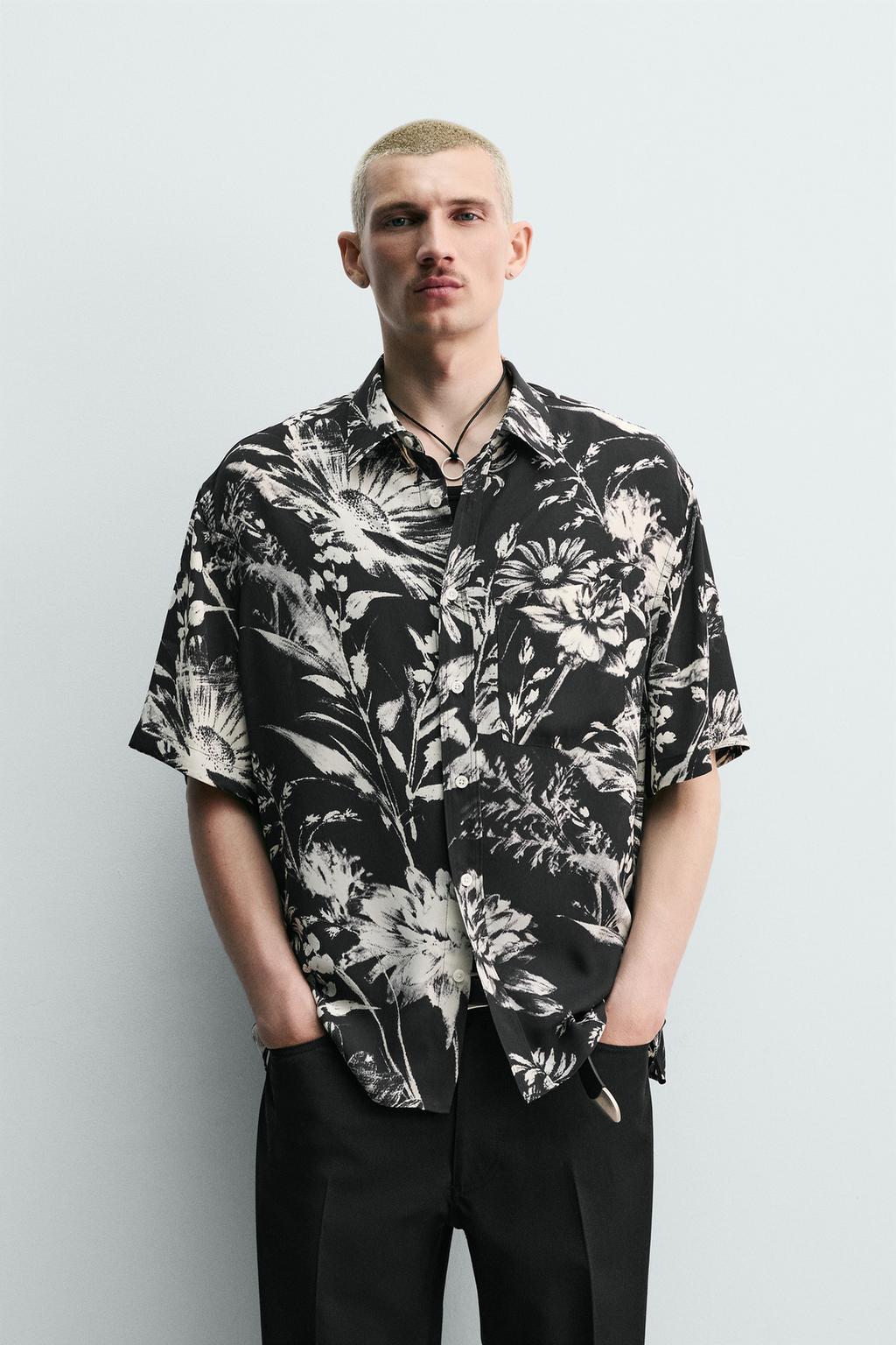 РУБАШКА СВОБОДНОГО КРОЯ С ЦВЕТОЧНЫМ ПРИНТОМ