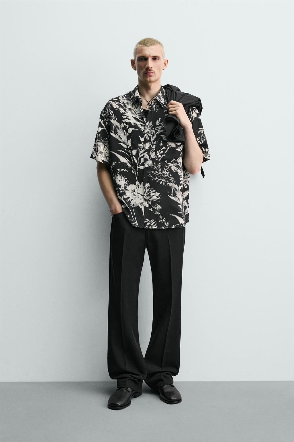 РУБАШКА СВОБОДНОГО КРОЯ С ЦВЕТОЧНЫМ ПРИНТОМ