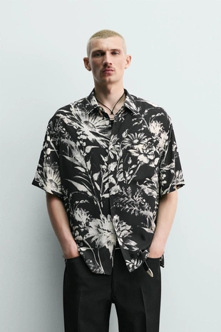 Рубашка свободного кроя с цветочным принтом- Заказать в России