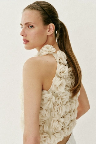 Укороченный топ халтер с цветочным узором- Заказать в России