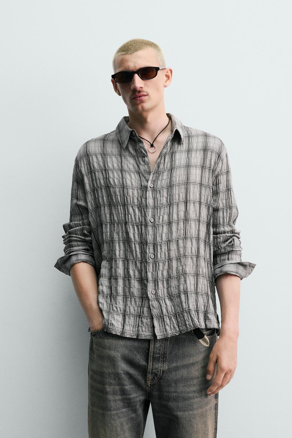 РУБАШКА В КЛЕТКУ С РЕЛЬЕФНЫМ ЭФФЕКТОМ