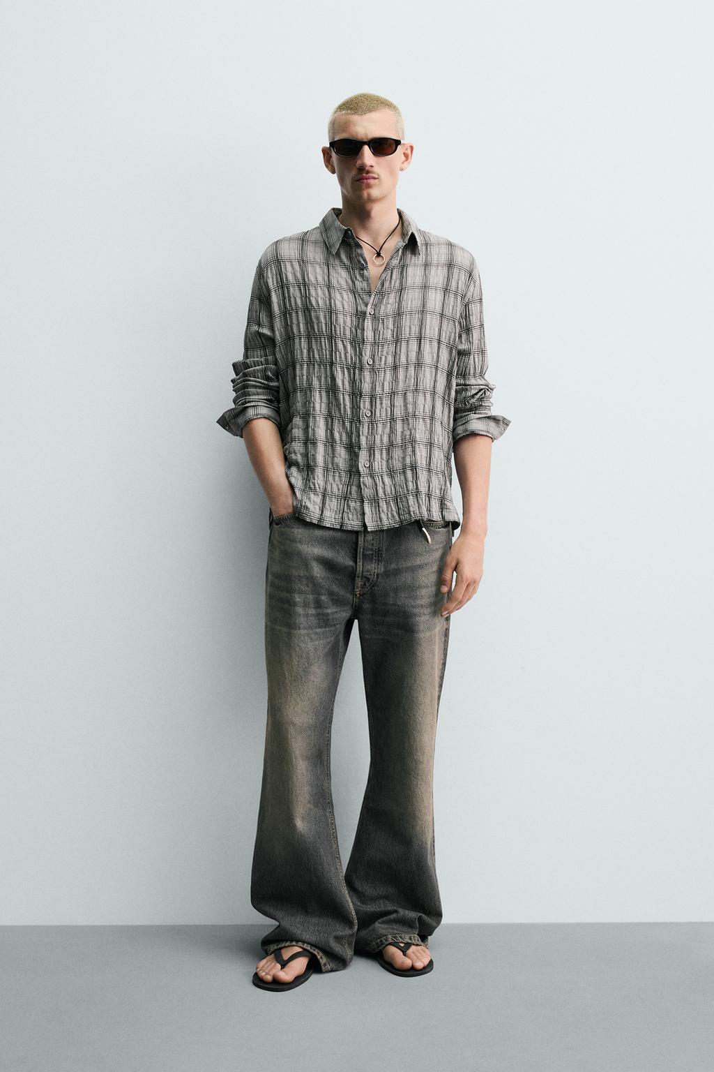 РУБАШКА В КЛЕТКУ С РЕЛЬЕФНЫМ ЭФФЕКТОМ