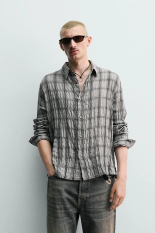 Рубашка в клетку с рельефным эффектом- Заказать в России