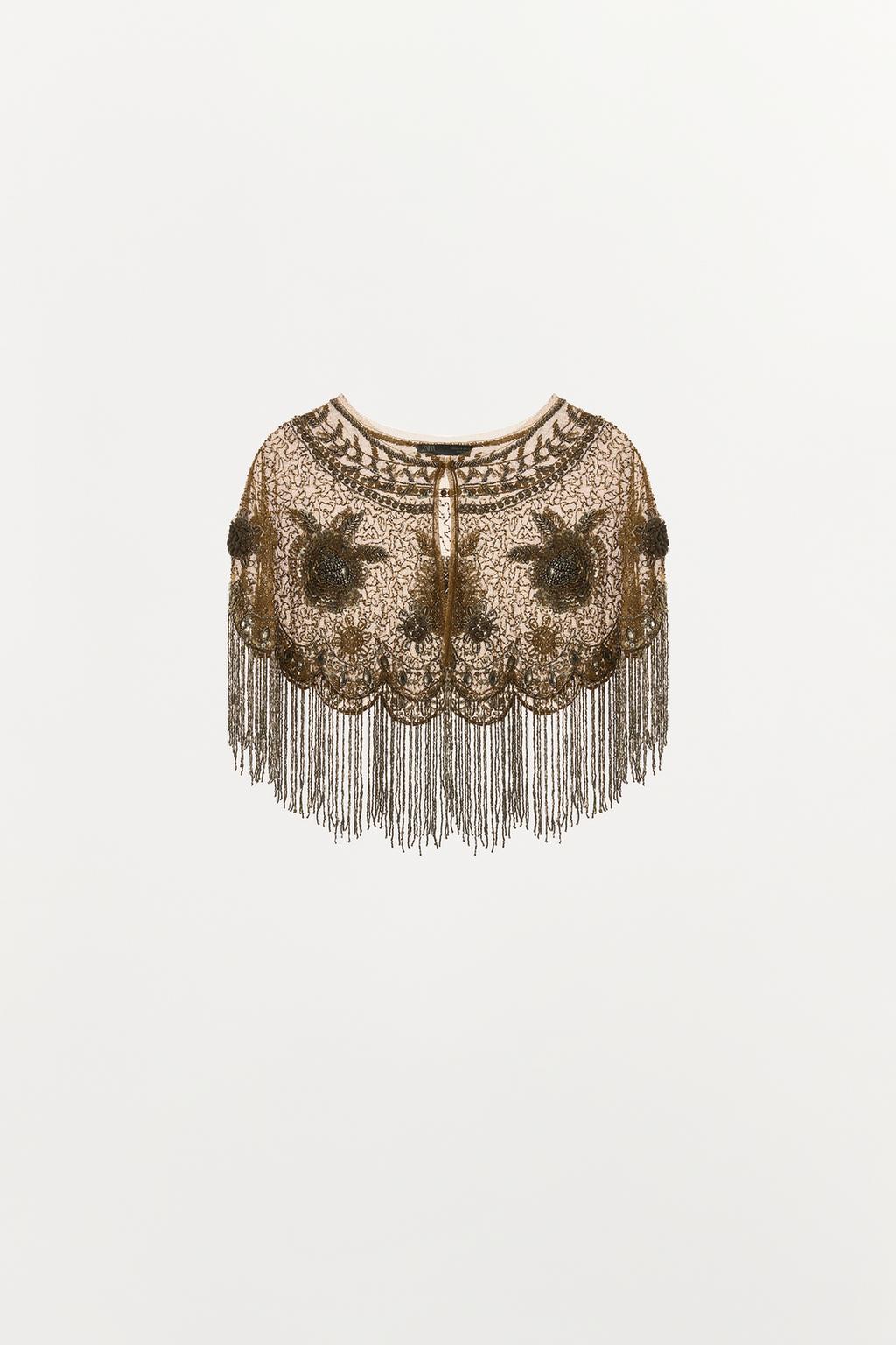 НАКИДКА С ВЫШИВКОЙ, БУСИНАМИ И БАХРОМОЙ