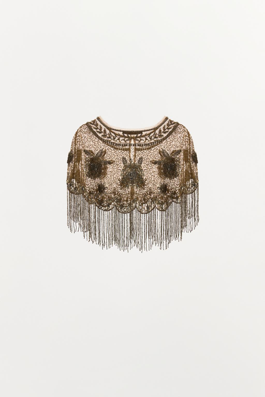 НАКИДКА С ВЫШИВКОЙ, БУСИНАМИ И БАХРОМОЙ