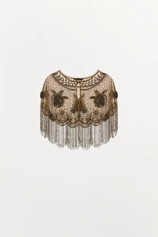 Накидка с вышивкой, бусинами и бахромой- Заказать в России