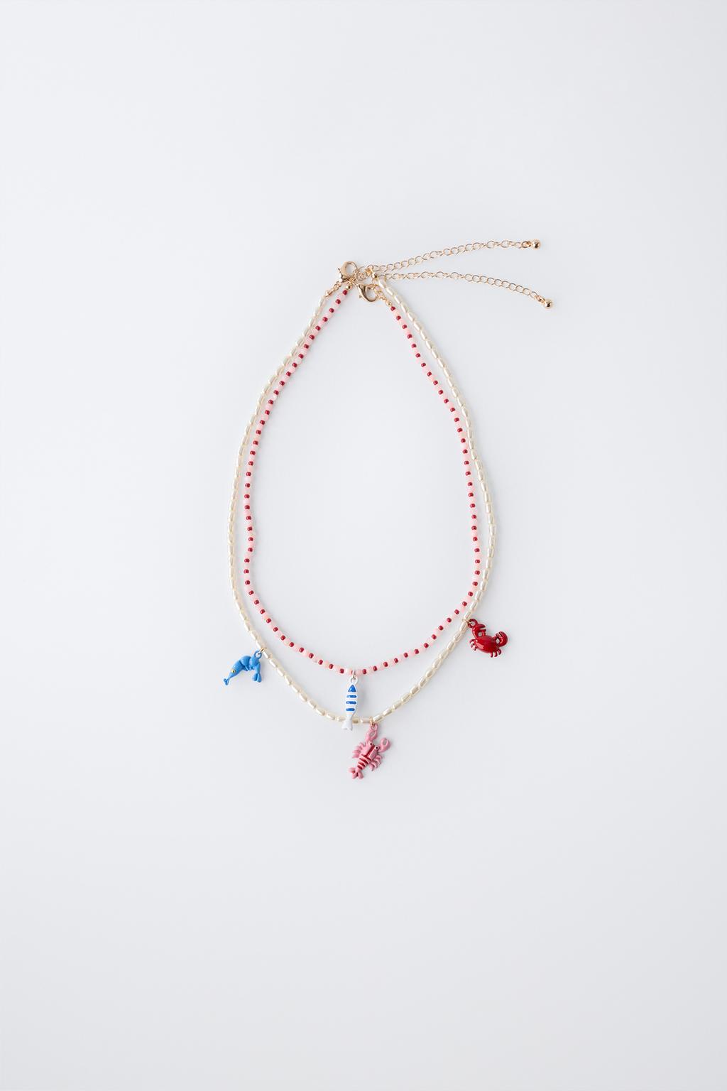 НАБОР ИЗ ДВУХ ОЖЕРЕЛИЙ С БУСИНАМИ И МОРСКИМИ ЭЛЕМЕНТАМИ