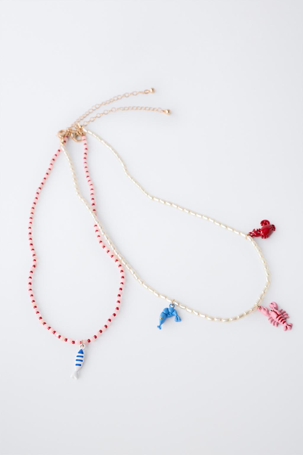 НАБОР ИЗ ДВУХ ОЖЕРЕЛИЙ С БУСИНАМИ И МОРСКИМИ ЭЛЕМЕНТАМИ