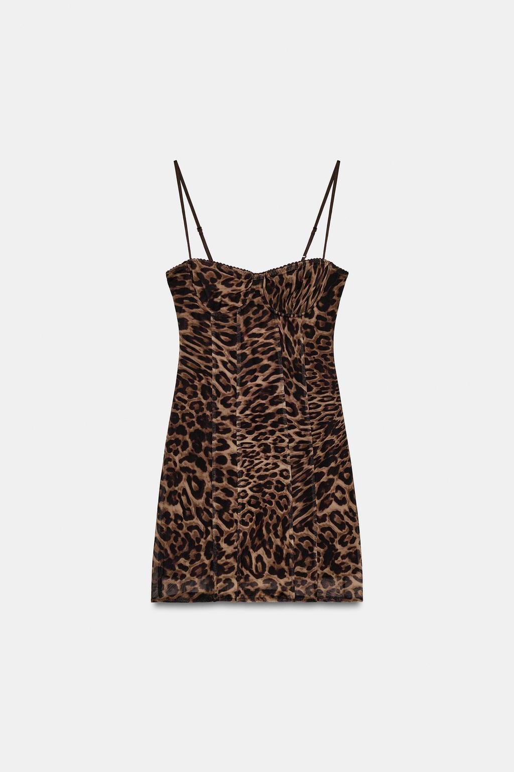 ПЛАТЬЕ-КОРСЕТ ИЗ ПОЛУПРОЗРАЧНОЙ ТКАНИ С АНИМАЛИСТИЧЕСКИМ ПРИНТОМ