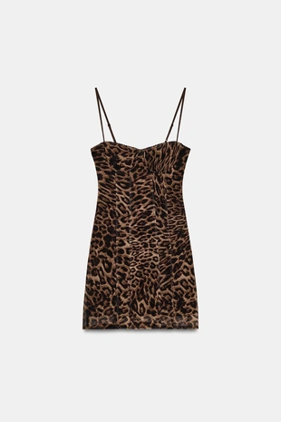 Платье-корсет из полупрозрачной ткани с анималистическим принтом- Заказать в России