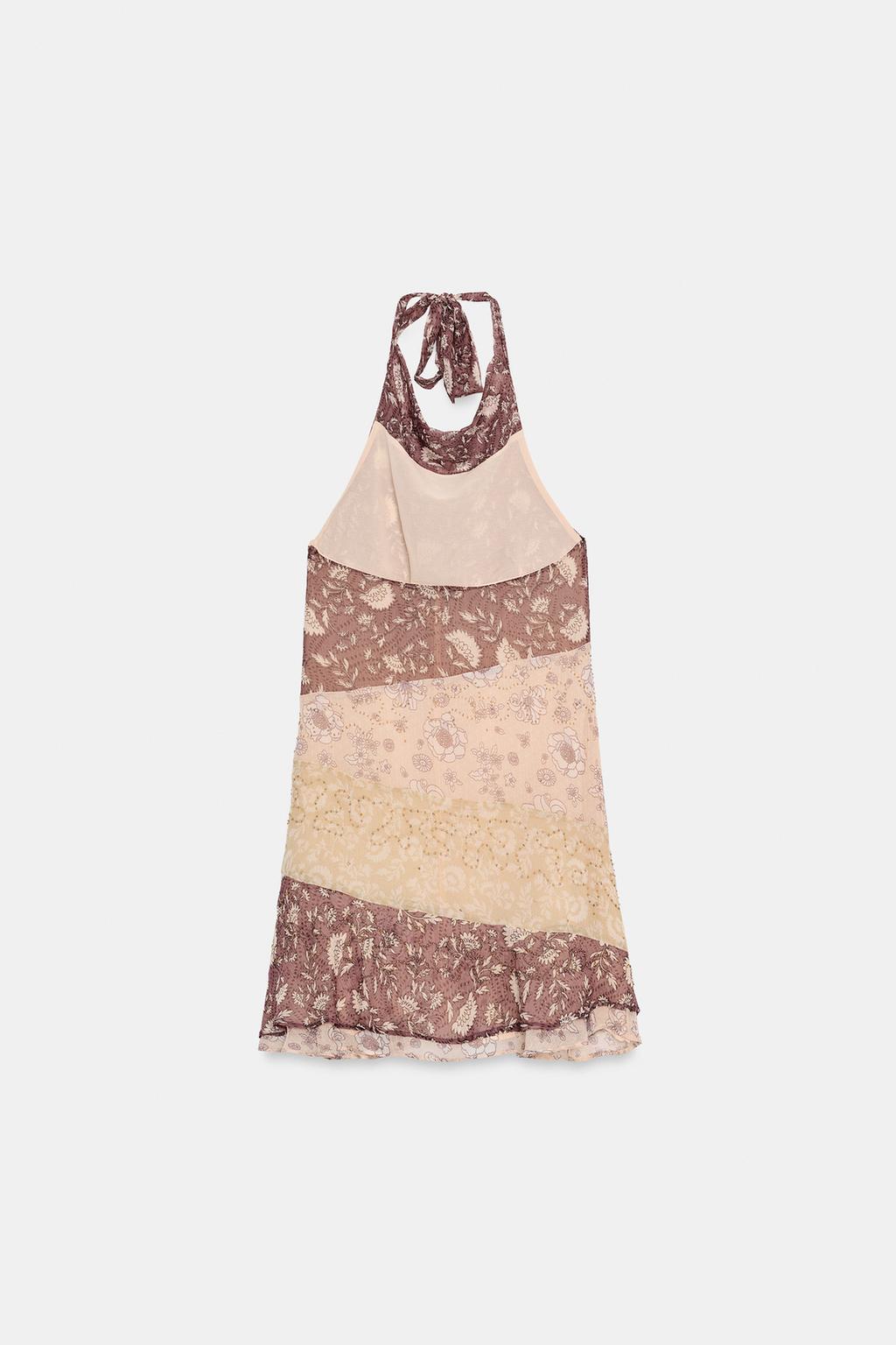 ПЛАТЬЕ ХАЛТЕР С ПРИНТОМ И БУСИНАМИ