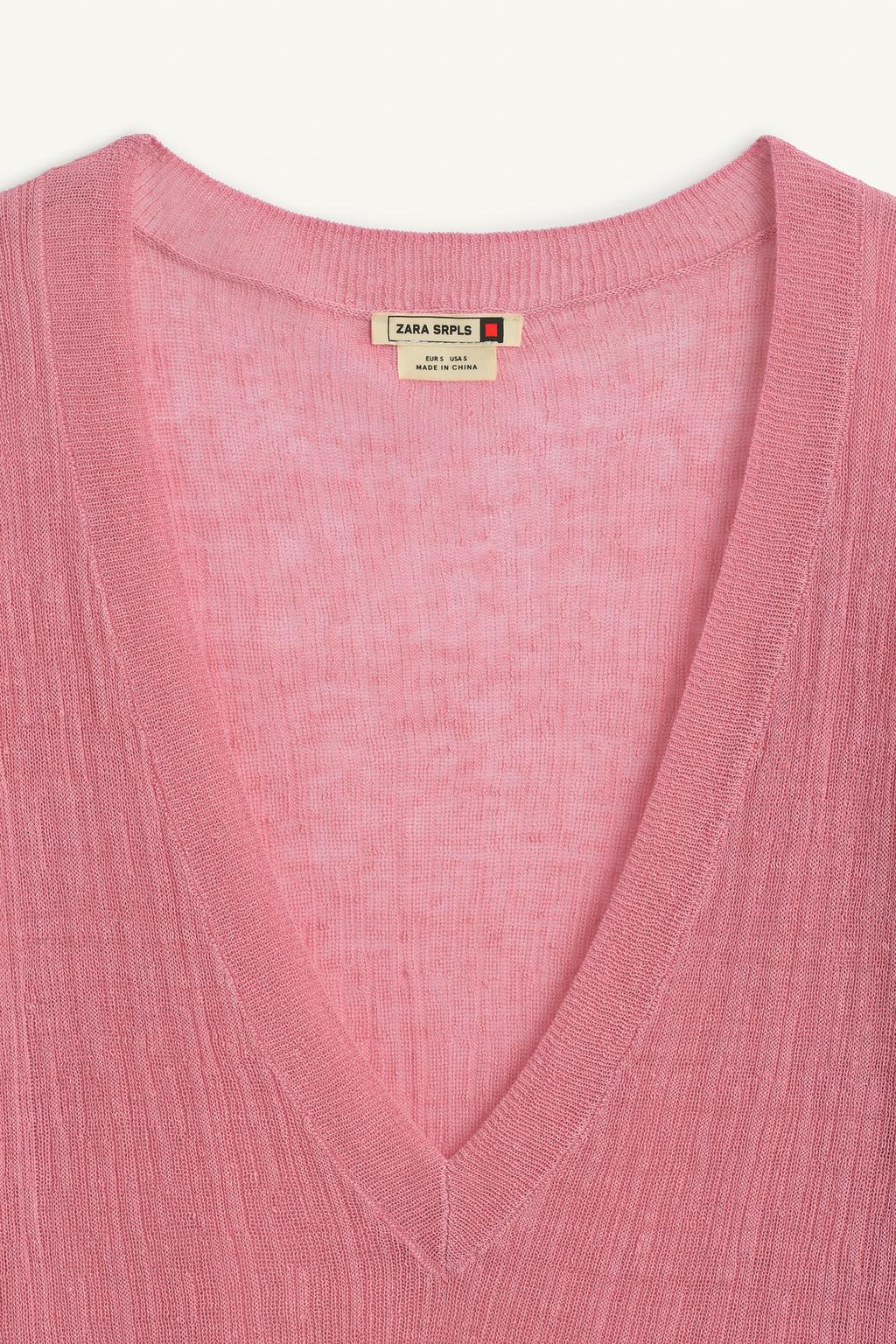 Вязаный льняной джемпер с v-образным вырезом