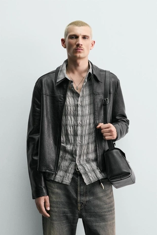 Укороченная кожаная куртка- Заказать в России