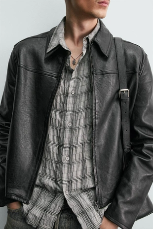 Укороченная кожаная куртка- Заказать в России