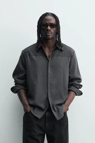 Рубашка струящегося покроя с контрастными вставками- Заказать в России