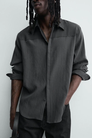 Рубашка струящегося покроя с контрастными вставками- Заказать в России