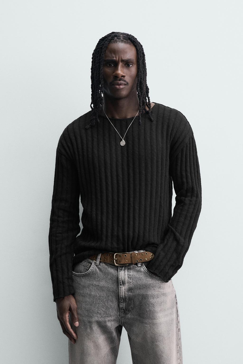 ДЖЕМПЕР В РУБЧИК С ЭФФЕКТОМ ПОТЕРТОСТИ