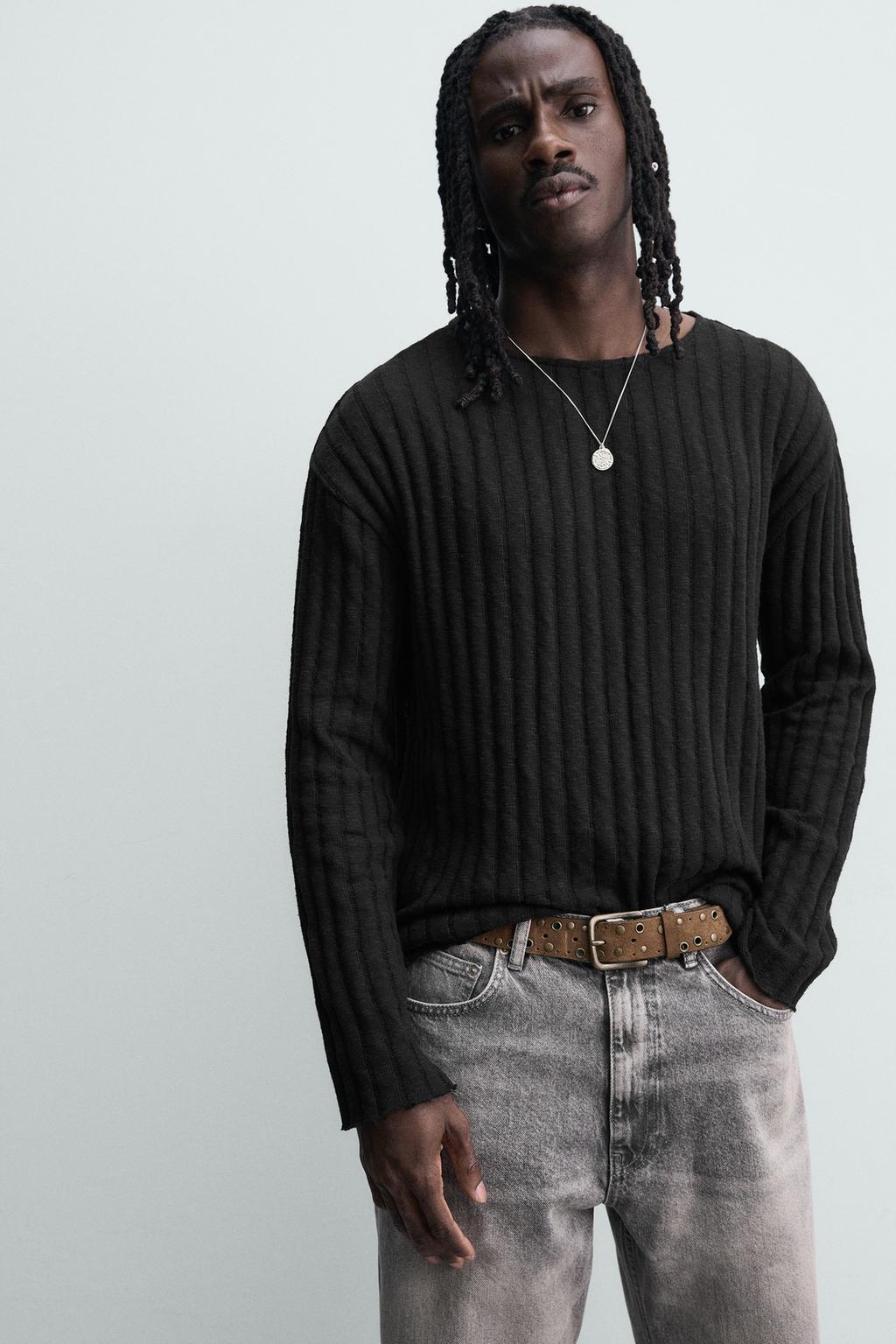 ДЖЕМПЕР В РУБЧИК С ЭФФЕКТОМ ПОТЕРТОСТИ