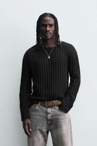 Джемпер в рубчик с эффектом потертости- Заказать в России