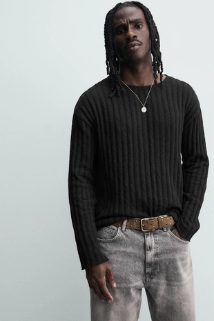 Джемпер в рубчик с эффектом потертости- Заказать в России