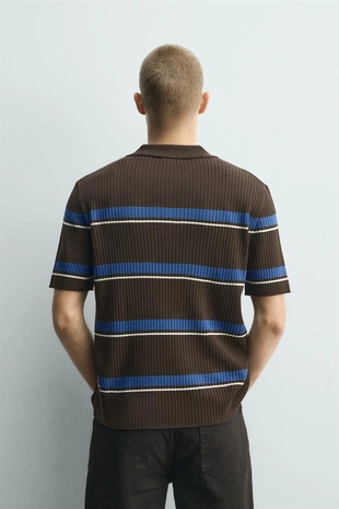 Трикотажное жаккардовое поло в полоску- Заказать в России