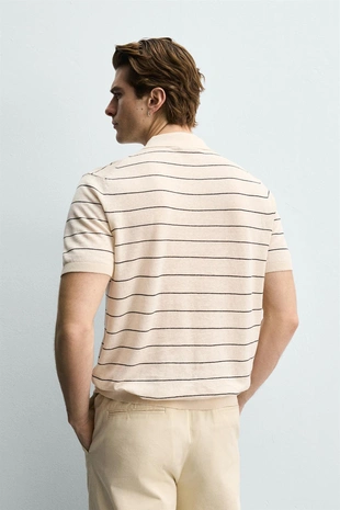 Поло в полоску из льна и хлопка- Заказать в России