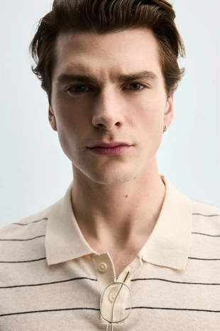 Поло в полоску из льна и хлопка- Заказать в России