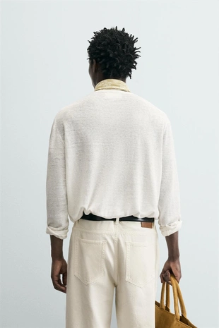 Джемпер из 100% конопли с воротником на пуговицах