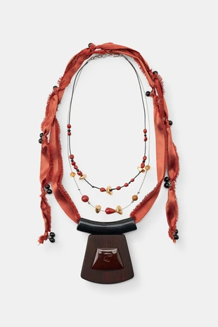 Набор из 2 тканевых ожерелий с камнем и бисером- Заказать в России