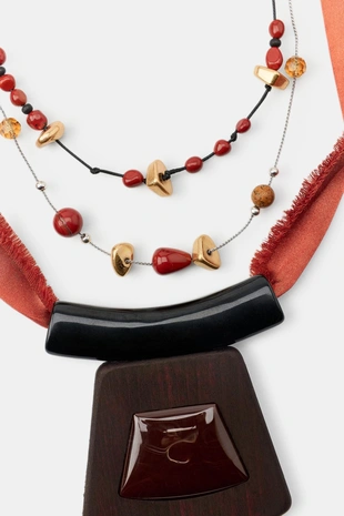 Набор из 2 тканевых ожерелий с камнем и бисером- Заказать в России