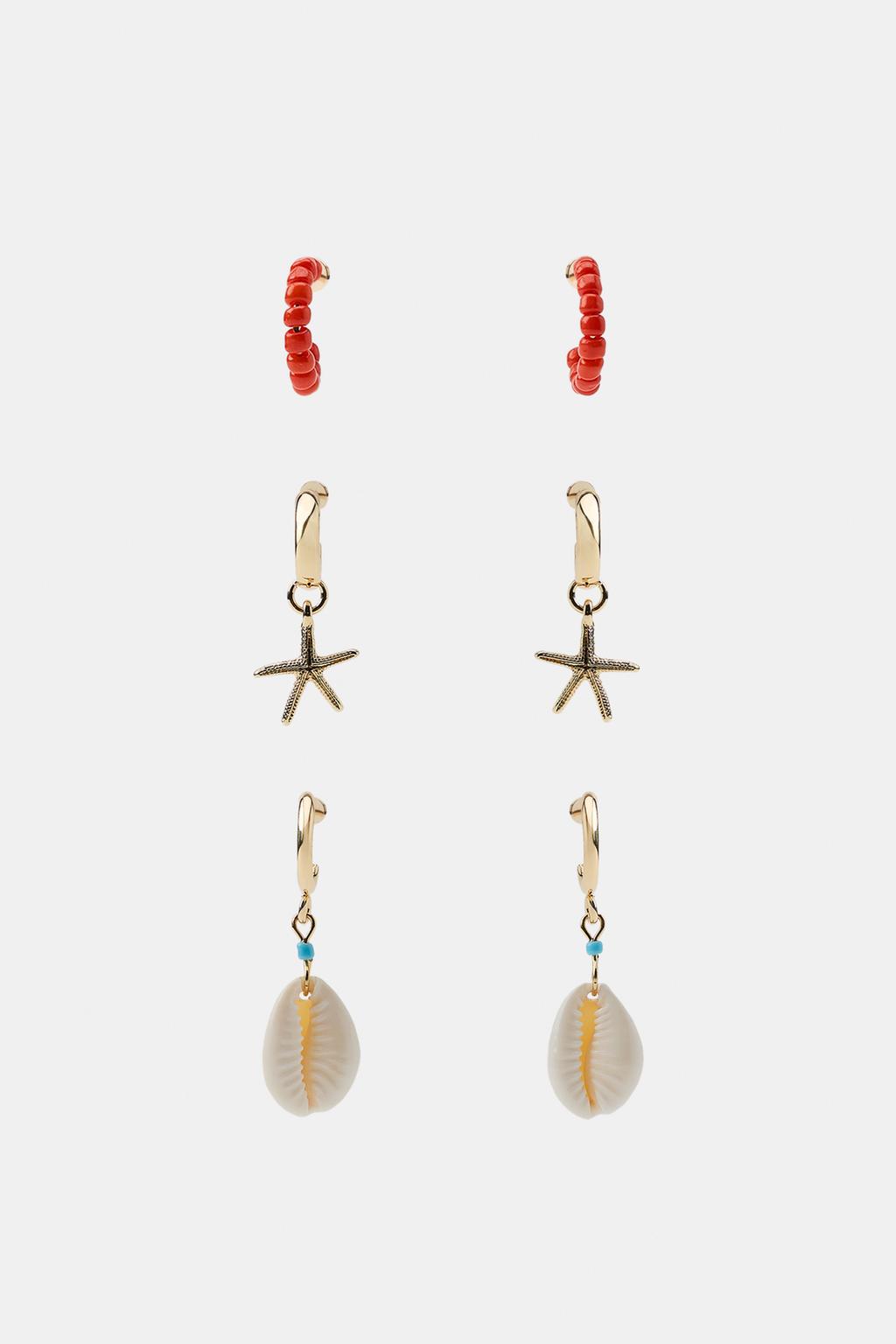 НАБОР ИЗ 3 СЕРЕГ-КОЛЕЦ «ЗВЕЗДА И РАКОВИНА»