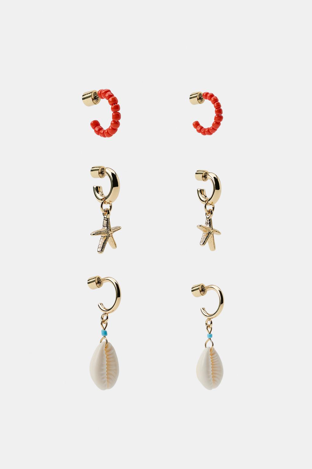 НАБОР ИЗ 3 СЕРЕГ-КОЛЕЦ «ЗВЕЗДА И РАКОВИНА»