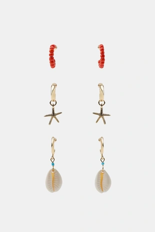Набор из 3 серег-колец «звезда и раковина»- Заказать в России