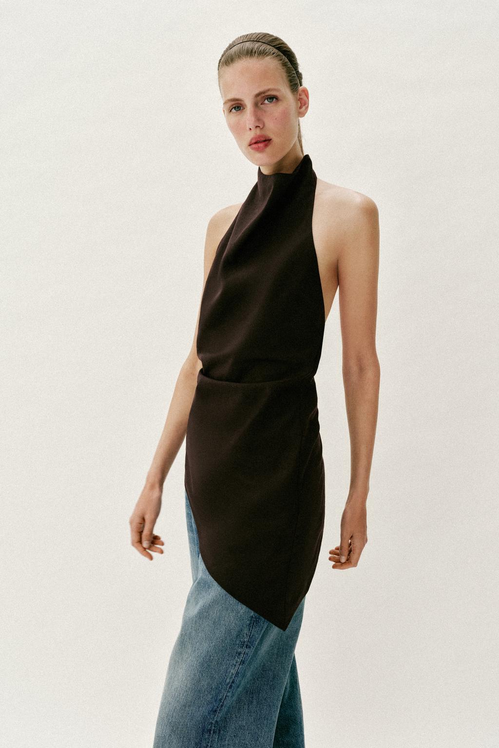 Льняной топ с горловиной халтер