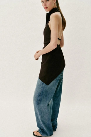 Льняной топ с горловиной халтер- Заказать в России