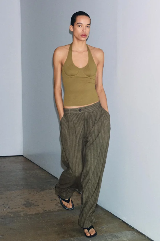 Zara Топ халтер из полиамида - Цвет оливковый - olive green | 1355/023