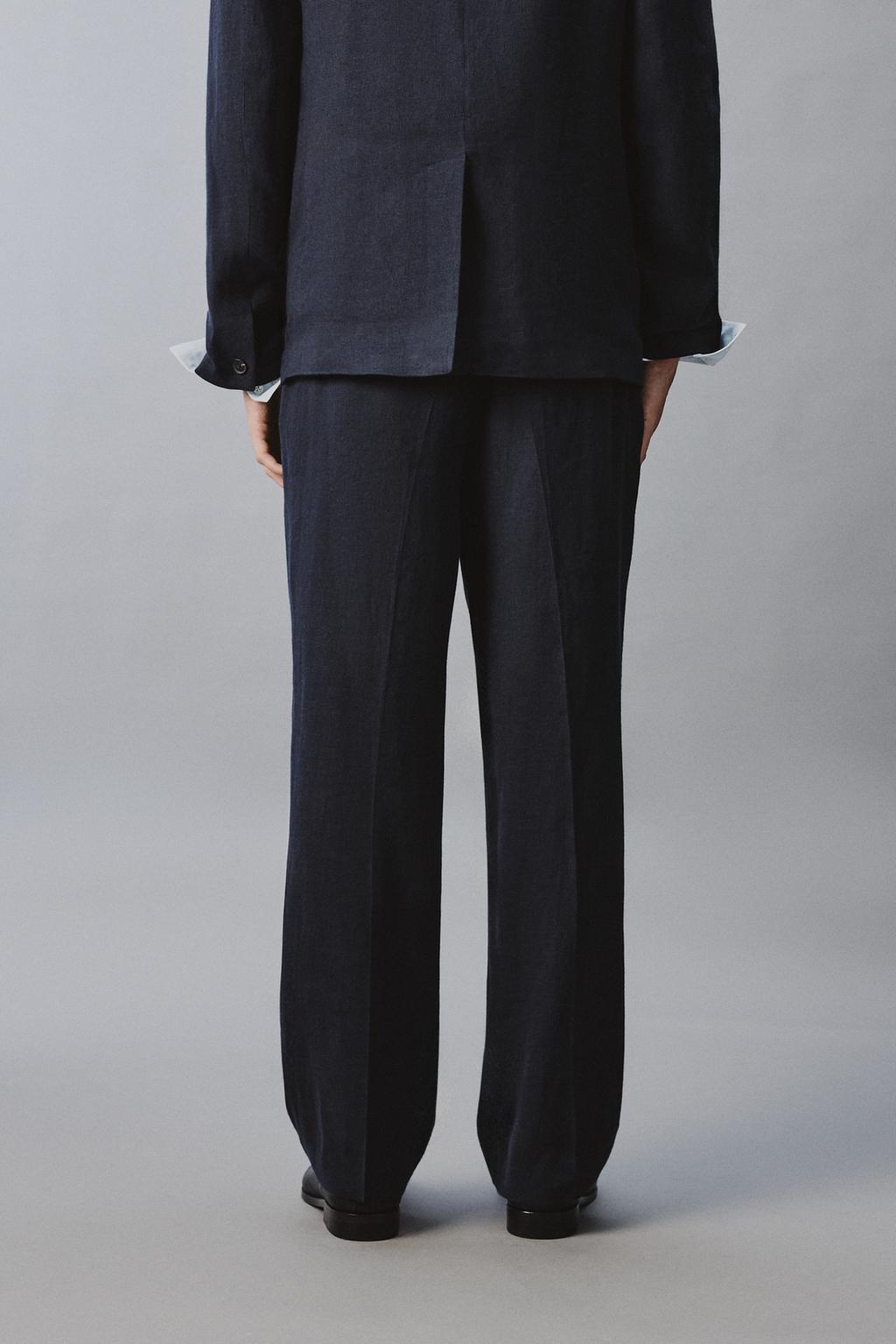 БРЮКИ ИЗ ЛЬНА И ХЛОПКА С ЗАЩИПАМИ